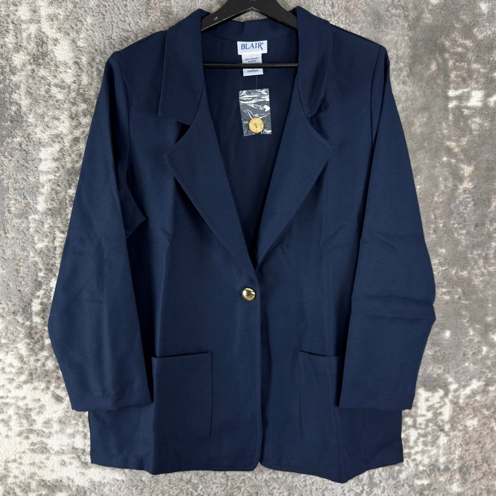 Blair Size 18 Single Button Pocket Lightweight Career Blazer Navy Blue Women